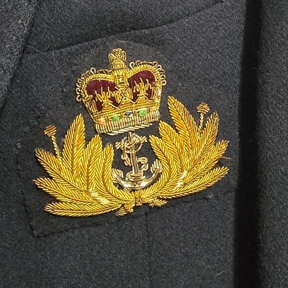 Wool Blazer w Royal Navy Officer Cap Badge w Gallery of London Navy Buttons - L* - Picture 2 of 6